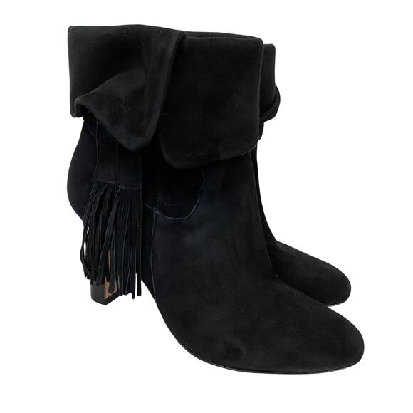 Johnston & Murphy Shoes - Johnston & Murphy Boots Womens 7.5 Black Suede Fringe Ankle Heel Booties Western